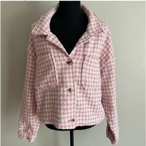 Stoosh Pink and White Checkered Cropped Jacket